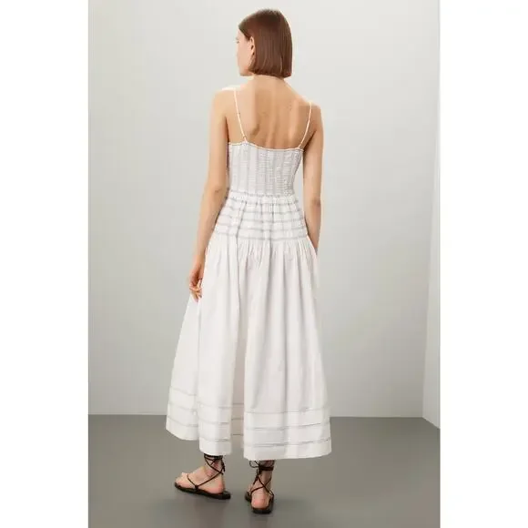 SAYLOR White Delicate Pinstriped 100% Cotton Square Neck Adalene Dress Small